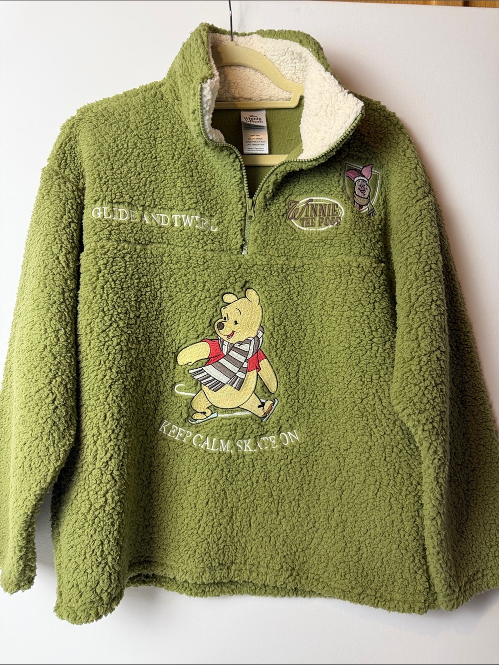 Disney Winnie the Pooh Sherpa Fleece Pullover Y2K Gorpcore Cabincore Quarter Zip